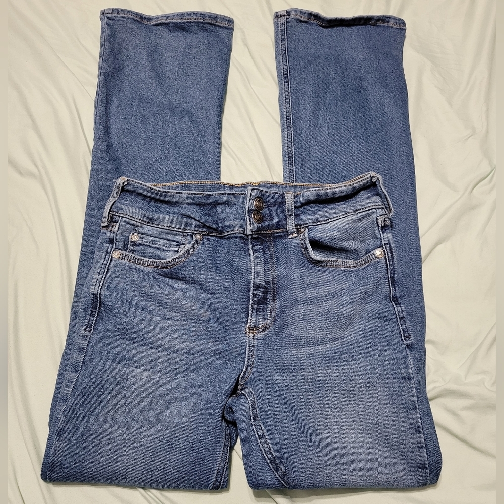 Free People We The Free High Rise Slim Bootcut Jeans, Medium Wash, Sz 28, EUC!